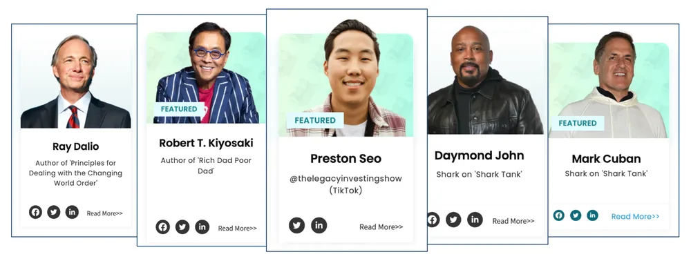 Preston featured alongside Ray Dalio, Robert Kiyosaki, Daymond John